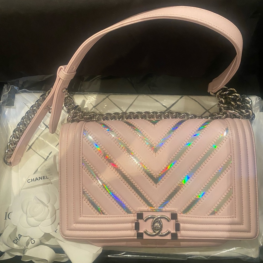 100% Authentic Pink Chevron Iridescent Boy Bag